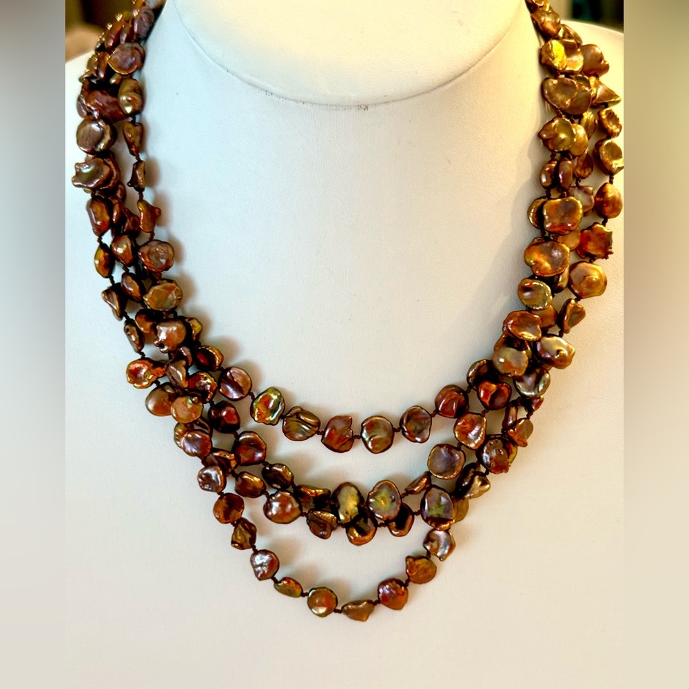 Keshi Pearl necklace with Jasper pendant - Picture 8 of 16